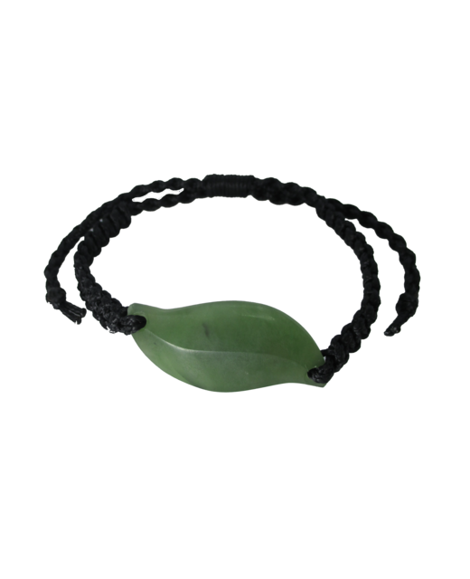 NZ Greenstone Leaf Bracelet 20mm with Macrame Strap - Adjustable