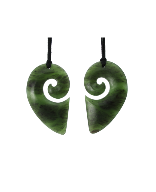 NZ Greenstone Koru x2 Heart 50mm