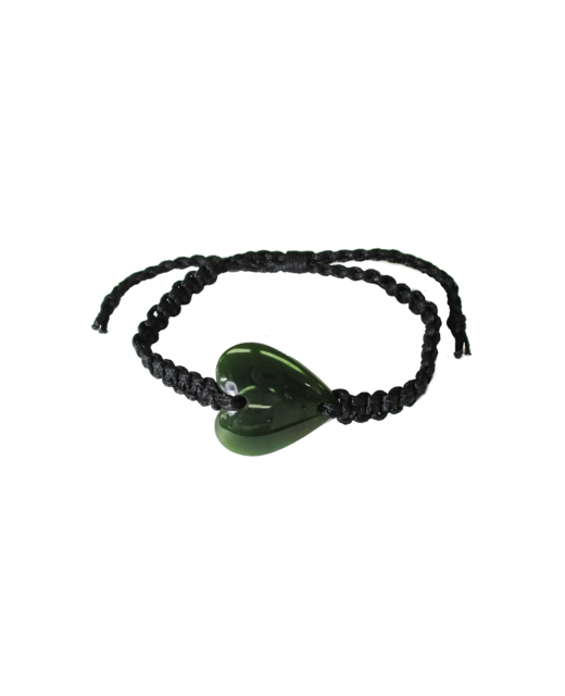 NZ Greenstone Heart Bracelet 25mm with Macrame Strap - Adjustable