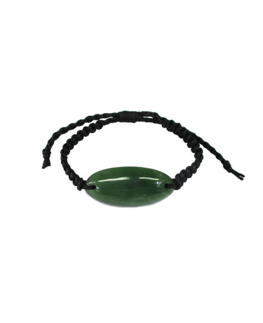 NZ Greenstone Oval Bracelet 20mm with Macrame Strap - Adjustable